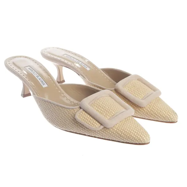 Manolo Blahnik Hohe Pantoletten EUR 40,5 Beige - Weiß - - Pre-Loved Designer Fashion - Manolo Blahnik Second Hand Designer Shop