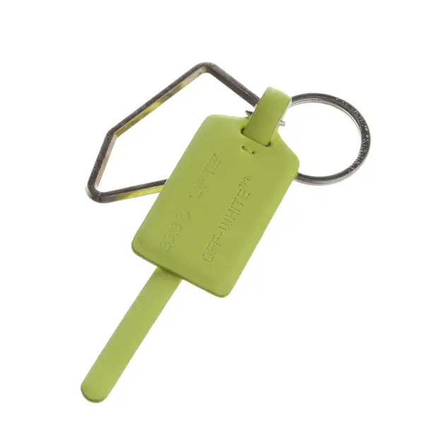 Keyring, in Light Green, Leather, Off-White
