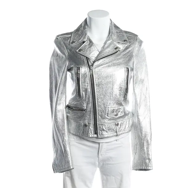 Lederjacke, in Silber, Leder, Saint Laurent