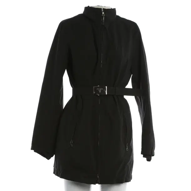 Mid-Season Coat, in Black, Polyester, Prada Linea Rossa