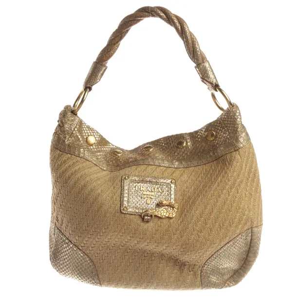 Shoulder Bag, in Beige, Straw, Prada