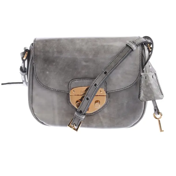 Schultertasche in Grau, Leder, Prada
