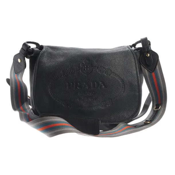 Shoulder Bag, in Black, Leather, Prada