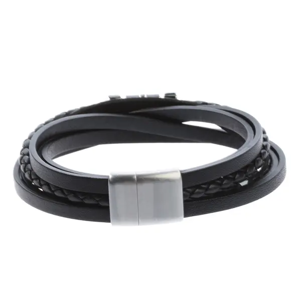 Armreif, in Schwarz, Leder, Swarovski