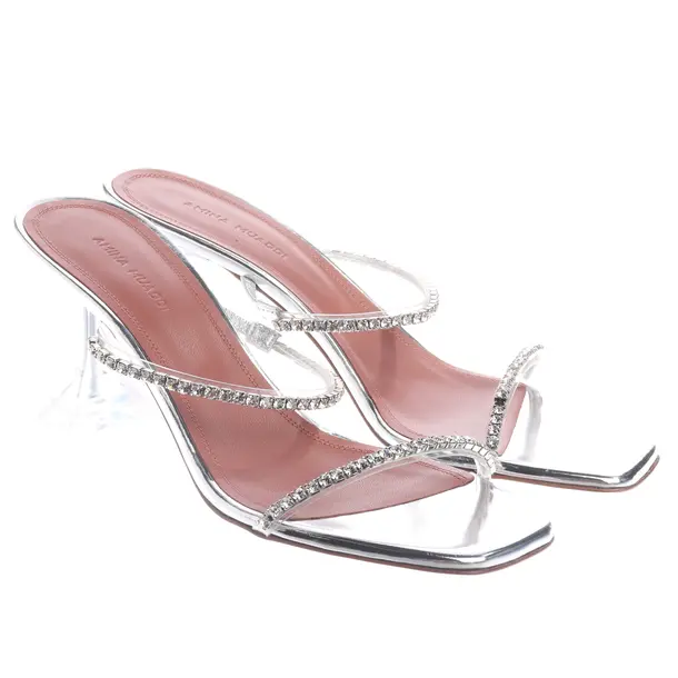 Sandaletten, in Silber, Amina Muaddi