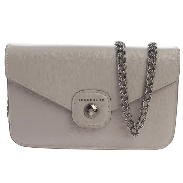 Clutch Bag, in Light Gray, Leather, Longchamp