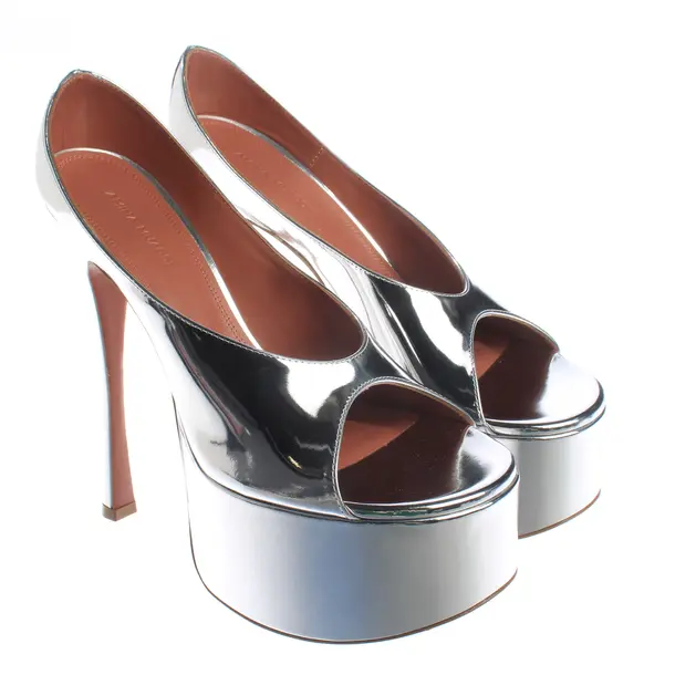 Peeptoes, in argento, Amina Muaddi