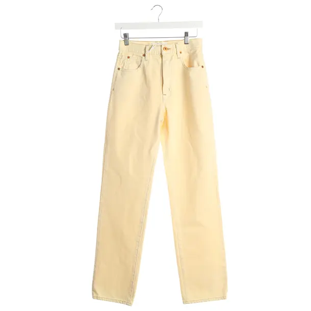 Straight Fit Jeans, in Pastel Yellow, Cotton, Slvrlake