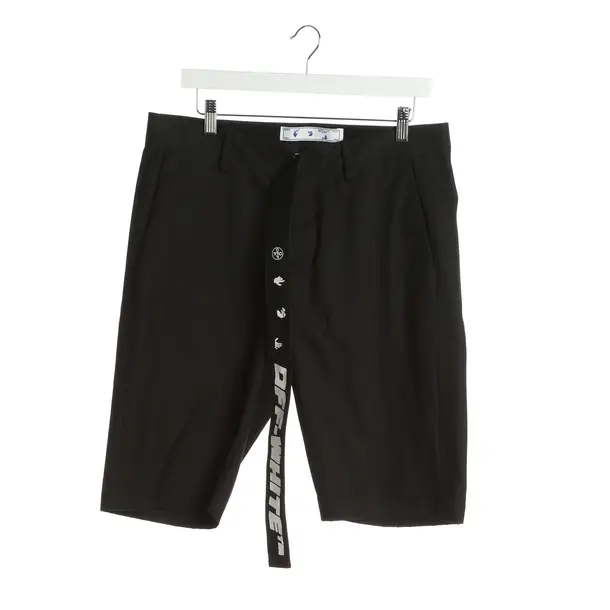 Bermuda in Schwarz, Baumwolle, Off-White
