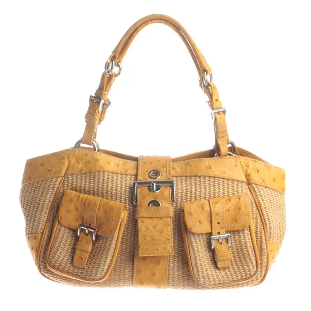 Shoulder Bag, in Mustard Yellow, Straw, Prada