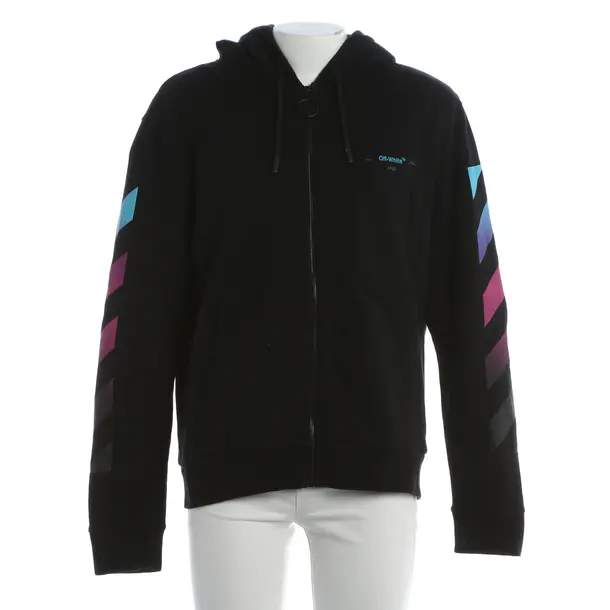 Zip-Up Hoodie, in Black, Cotton, Off-White