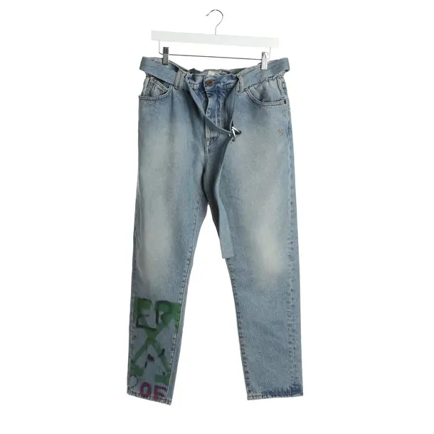 Straight Fit Jeans in Blue, Cotton, Off-White