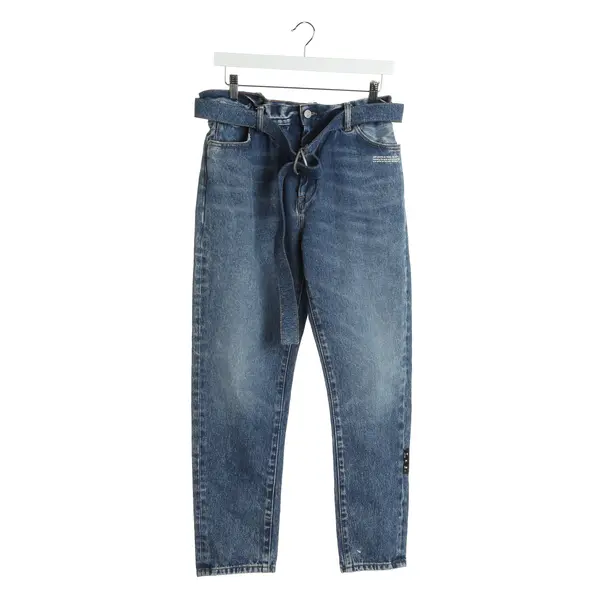 Straight Fit Jeans in Blue, Cotton, Off-White