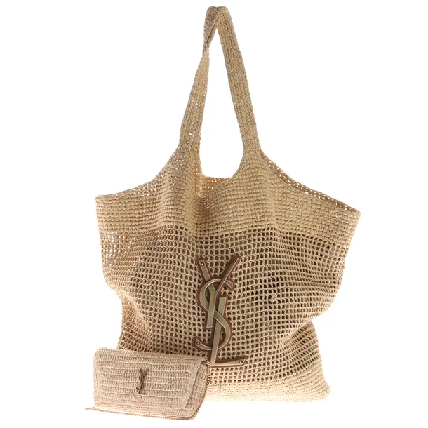 Shopper, in Beige, Raffia, Saint Laurent
