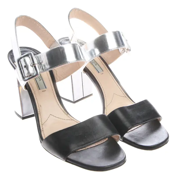 Heeled Sandals in Metallic, , Prada