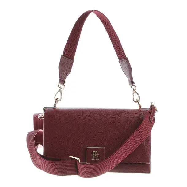 Schultertasche, in Bordeaux, Leder, Tommy Hilfiger