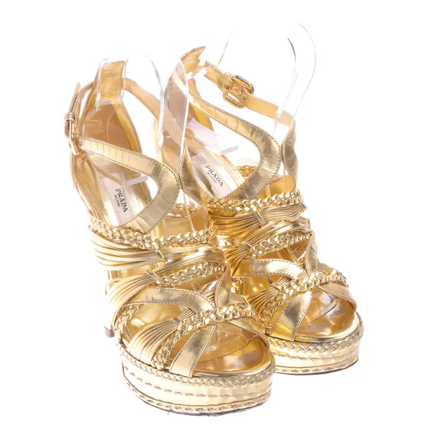 Heeled Sandals in Metallic, , Prada