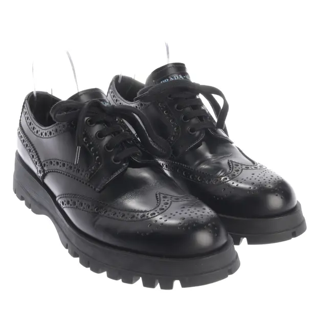 Lace up Shoes in Black, , Prada