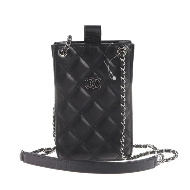Custodia per cellulare Crossbody, in Nero, Pelle, Chanel