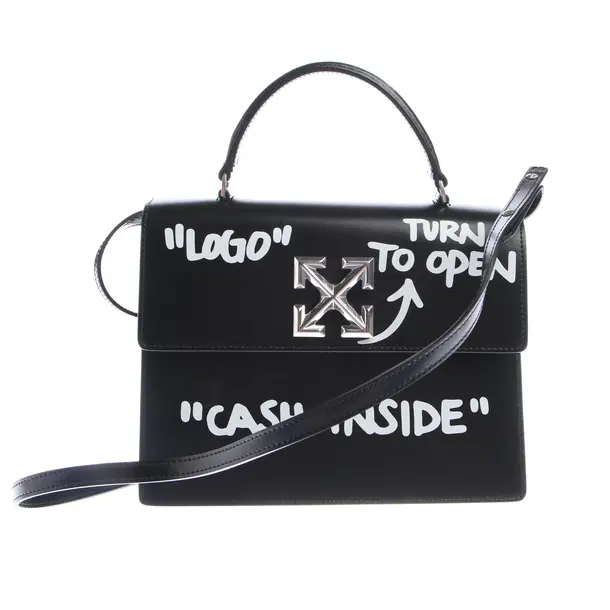 Handtasche in Schwarz, Leder, Off-White