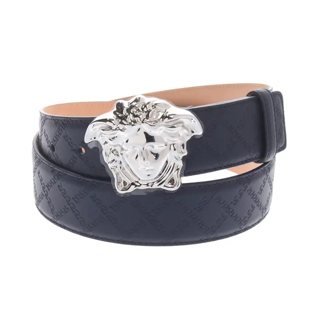 Belt, in Navy, Leather, Versace