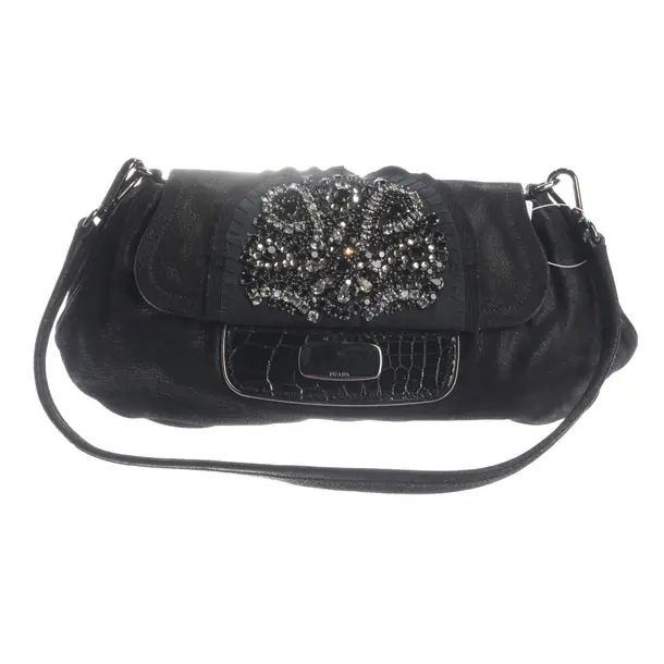 Shoulder Bag, in Black, Leather, Prada