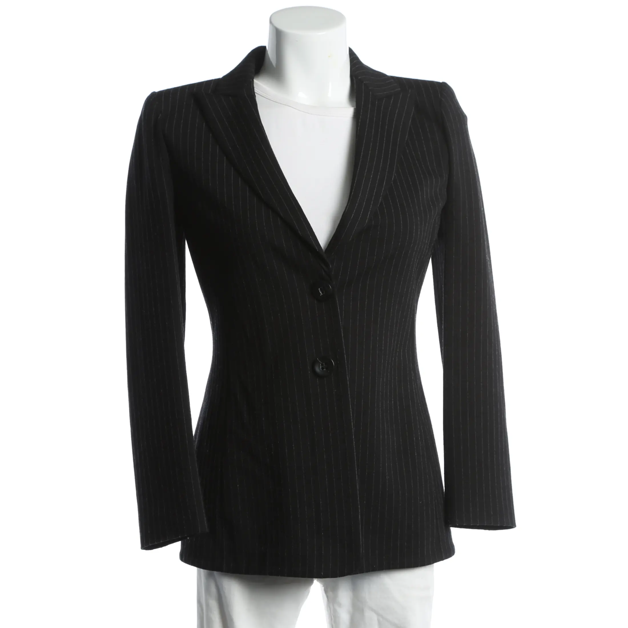 Armani Collezioni Blazer (schwarz, Gr. 34) Viskose - gebraucht, Damen, mit Nadelstreifen & Reverskragen