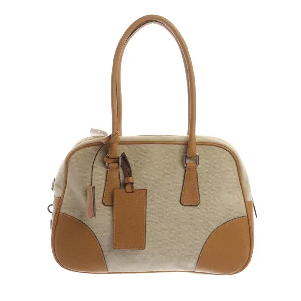Schultertasche, in Hellbraun, Baumwolle, Prada