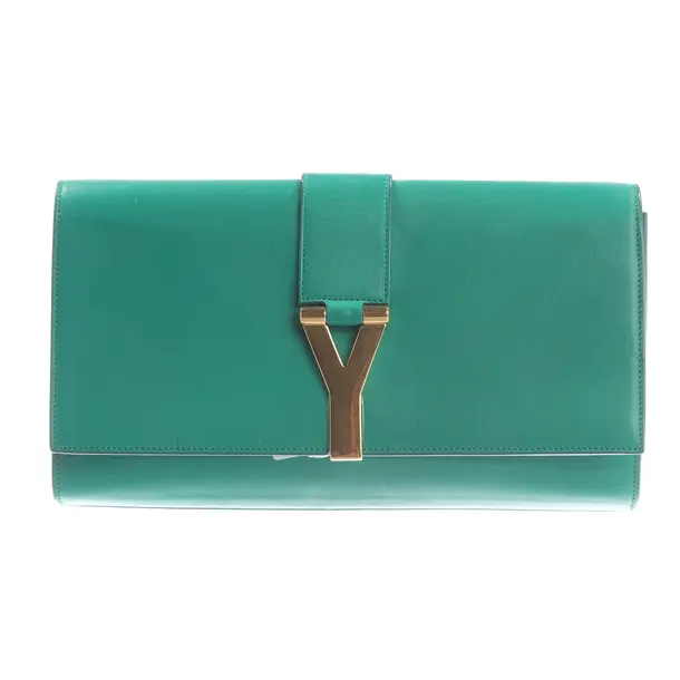 Clutch Bag, in Green, Leather, Saint Laurent