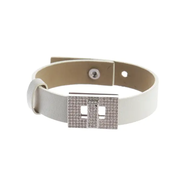Bracelet in White, Leather, Swarovski