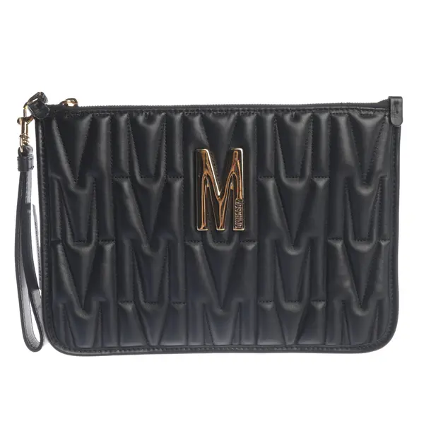Clutch in Schwarz, Leder, Moschino