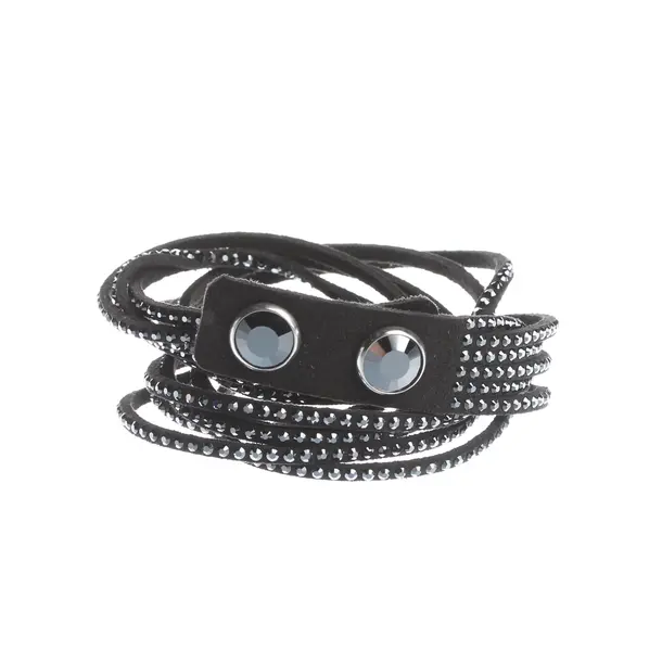 Armband, in Schwarz, Leder, Swarovski