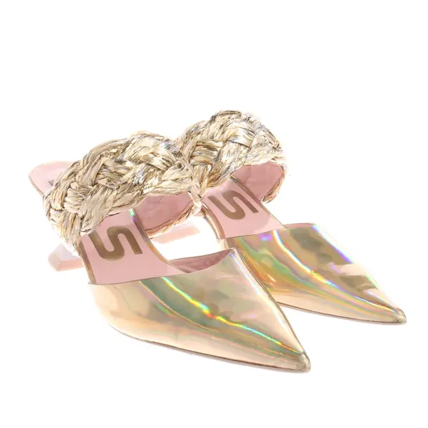 Heeled Mules, in Gold, Ras