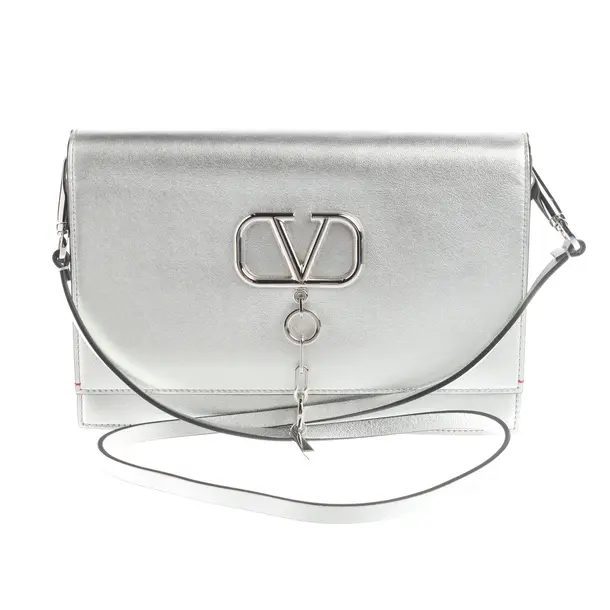 Schultertasche, in Silber, Leder, Valentino