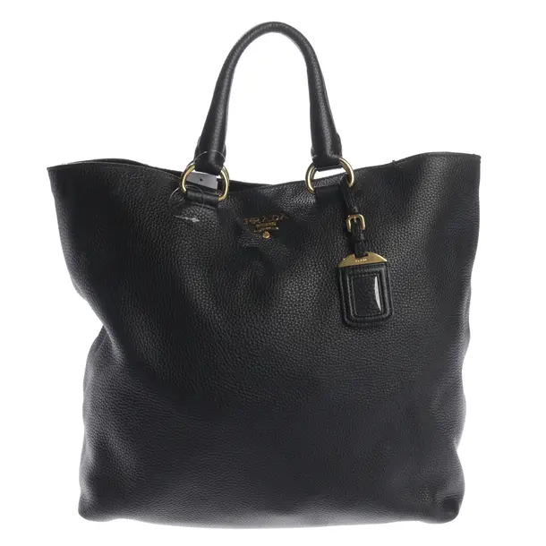 Shopper Bag, in Black, Leather, Prada