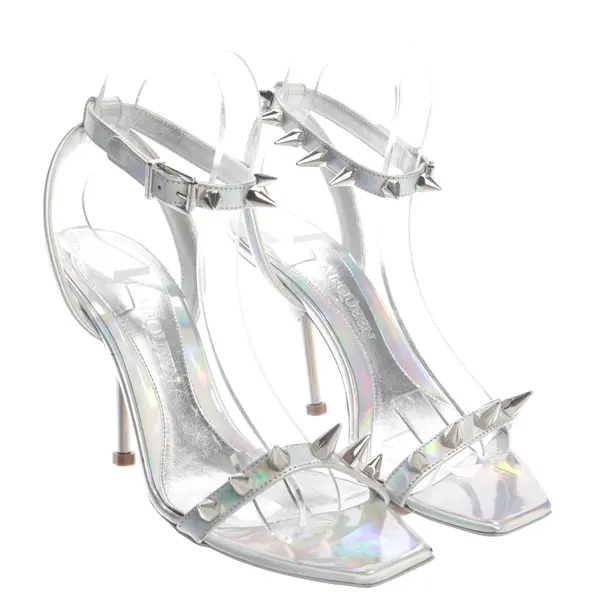 Heeled Sandals in Metallic, , Alexander McQueen