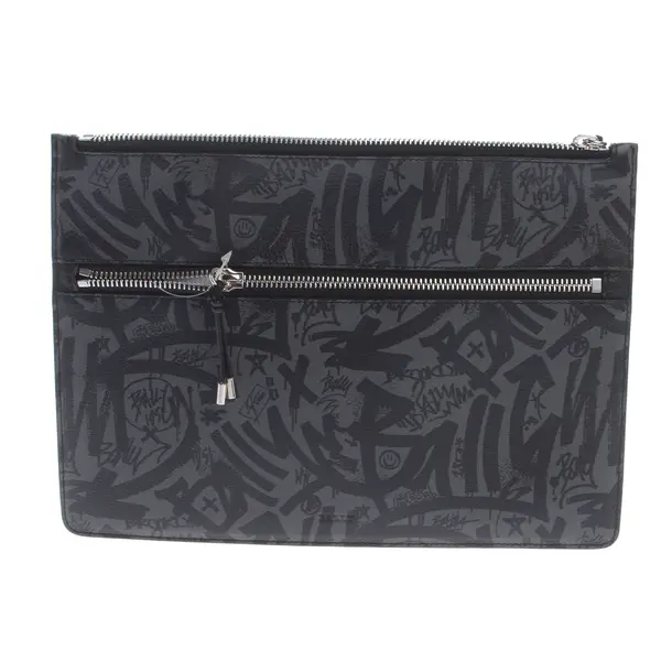 Clutch in Grau, Leder, Bally