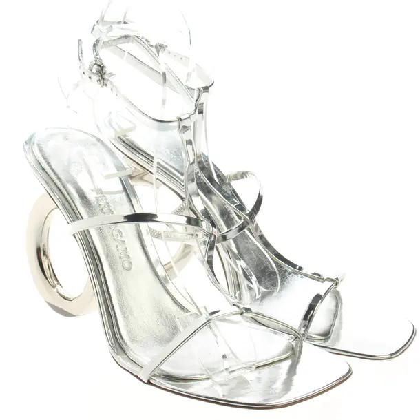 Heeled Sandals, in Silver, Salvatore Ferragamo