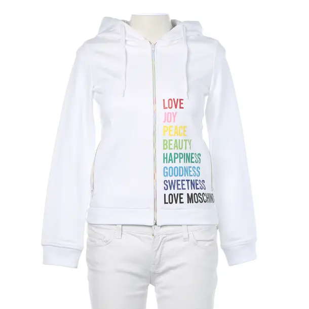 Zip-up Hoodie in White, Cotton, Love Moschino