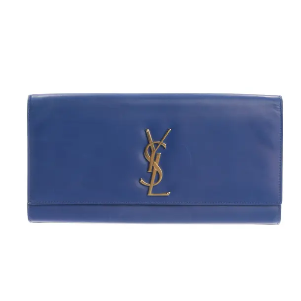 Clutch in Blau, Leder, Saint Laurent