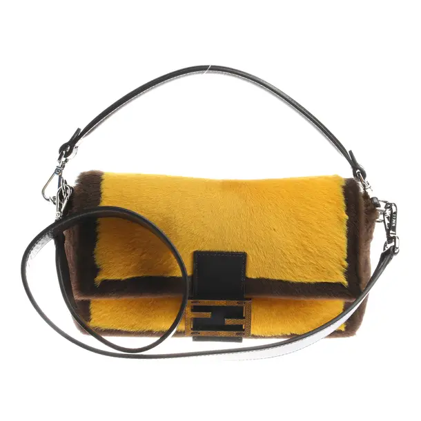 Schultertasche, in Gelb, Fell, Fendi