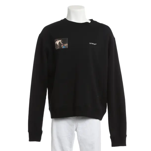 Felpa, in Nero, Cotone, Bianco sporco