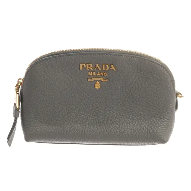 Kosmetiktasche, in Grau, Leder, Prada